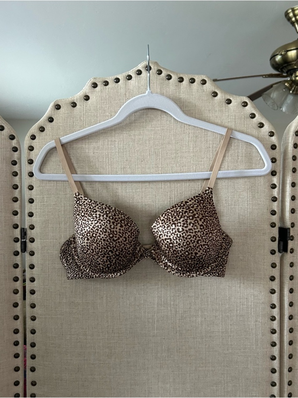 Leopard Animal Print Underwire Push Up Bra - Nude/ Brown